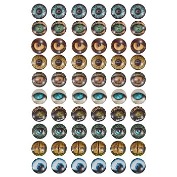 Glass Cabochons, Half Round/Dome with Animal Eye Pattern, Mixed Color, 15.8x5mm, 10 colors, 6pcs/color, 60pcs/box