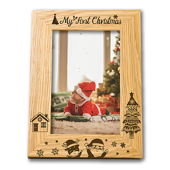 Natural Wood Photo Frames, for Tabletop Display Photo Frame, Rectangle, Peru, Christmas Themed Pattern, 152x102mm