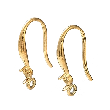 Ion Plating(IP) 304 Stainless Steel Earring Hooks, for Half Drilled Beads, Real 18K Gold Plated, 17x11mm, Hole: 1.2mm, Fit for 3x1mm Rhinestone