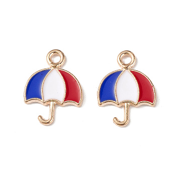 Independence Day Alloy Enamel Pendants, Umbrella Charms, Light Gold, Colorful, 15.5x12x1.5mm, Hole: 2mm