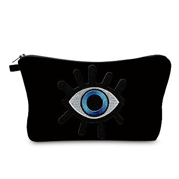 Evil Eye Theme Polyester Cosmetic Pouches, with Iron Zipper, Waterproof Clutch Bag, Toilet Bag for Women, Rectangle, Black, 13x22x2.2cm