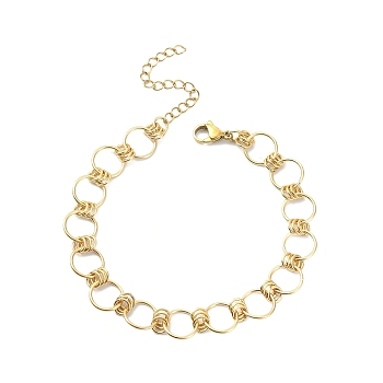 304 Stainless Steel Rings Link Chain Bracelet, Golden, 7-5/8 inch(19.4cm)