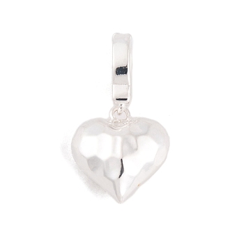 925 Sterling Silver Love Heart Pendants, Textured Heart Charms with 925 Stamp, Silver, 24mm, Heart: 14x13x8mm, Hole: 5.5x4mm