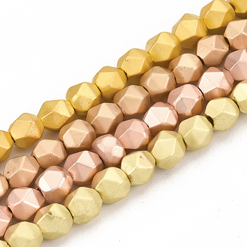 Electroplate Non-magnetic Synthetic Hematite Beads Strands, Matte Style, Faceted, Round, Mixed Color, 3x3x3mm, Hole: 0.8mm, about 130pcs/strand, 15.7 inch