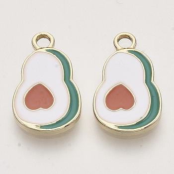 Light Gold Plated Alloy Pendants, with Enamel, Avocado, Colorful, 18x11x1.5mm, Hole: 2mm