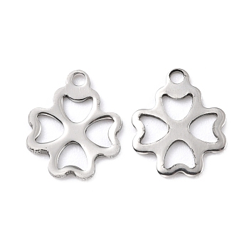 201 Stainless Steel Charms, Clover, Stainless Steel Color, 13x11x0.9mm, Hole: 1.5mm