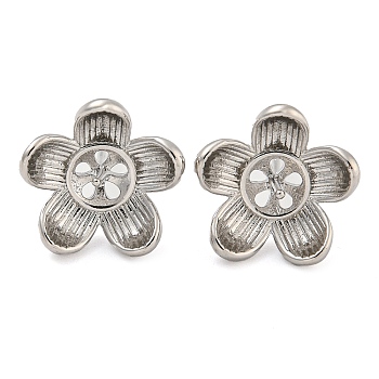 Rack Plating Brass Stud Earring Findings, Cadmium Free & Lead Free, Long-lasting Plated, Flower, Platinum, 13mm, Pin: 0.8mm