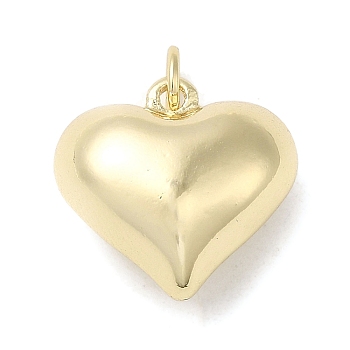 Rack Plating Brass Pendants, with Jump Ring, Puffed Heart Charm, Real 18K Gold Plated, 15x15.5x8mm, Hole: 3mm