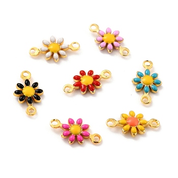 Brass Enamel Links Connectors, Golden, Cadmium Free & Lead Free, Sunflower, Mixed Color, 13x7x2.5mm, Hole: 1.2mm