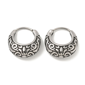 316 Surgical Stainless Steel Hoop Earrings, Totem, Antique Silver, 16.5x16mm