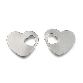 304 Stainless Steel Stamping Blank Tag Heart Charms Pendants, Stainless Steel Color, 15x18x1~1.5mm, Hole: 6x5mm