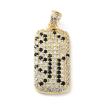 Rack Plating Brass Micro Pave Cubic Zirconia Pendants, Cadmium Free & Lead Free, Long-Lasting Plated, Rectangle, Real 18K Gold Plated, 21x9.5x2.5mm, Hole: 3x2.5mm