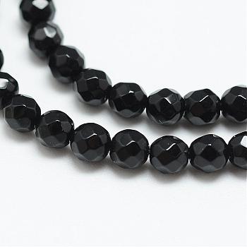 Natural Agate Bead Strands, Dyed, Faceted, Round, Black, 3~3.5mm, Hole: 0.5mm, about 124~126pcs/strand, 14.5~14.8 inch