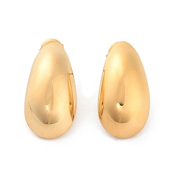 304 Stainless Steel Stud Earrings, Teardrop, Real 14K Gold Plated, 26.5x14mm