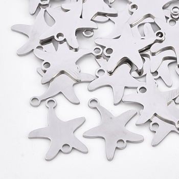 201 Stainless Steel Links connectors, Laser Cut Links, Starfish/Sea Stars, Stainless Steel Color, 18x15.5x1mm, Hole: 1.8mm