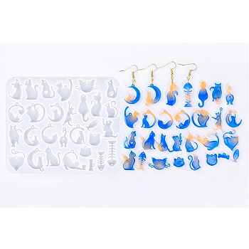 DIY Pendant Molds, Resin Casting Molds, For UV Resin, Epoxy Resin Craft Making, Cat Shape, White, 102x120x4mm