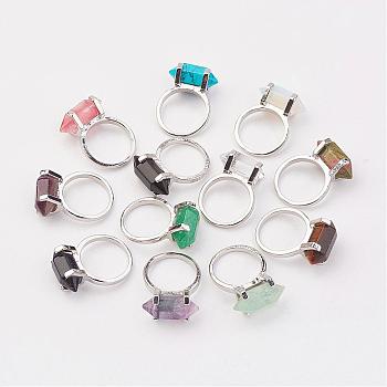 Natural & Synthetic Mixed Stone Finger Rings, with Alloy Ring Findings, Platinum, Bullet, Size 8, 18mm