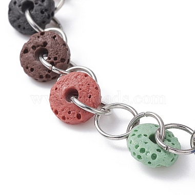 Dyed Natural Lava Rock Disc Beaded Anklets(AJEW-AN00545)-2