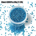 60G Glass Seed Beads, Silver Lined Round Hole, Round Small Beads, Sky Blue, 2mm, Hole: 1mm, 60g/set.(SEED-YW0002-84A)