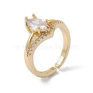 Rack Plating Brass Cubic Zirconia Cuff Rings for Women, Horse Eye Long-Lasting Plated Open Ring, Lead Free & Cadmium Free, Real 18K Gold Plated, 2~12mm, Inner Diameter: US Size 6 1/4(16.8mm), Oval: 11.5x5.5mm(RJEW-M145-19G)