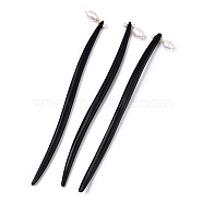 Natural Pearl Hair Sticks, Schima Wood Hairpin for Girl Hanfu Hair Accessories Decoration, Dyed, Black, 170x7~10x6~7mm, Pendant: 15~18x9.5~10mm(OHAR-N009-03)