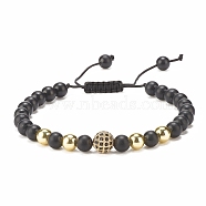 Natural Obsidian & Synthetic Hematite Braided Bead Bracelet with Cubic Zirconia, Gemstone Jewelry for Women, Golden, Inner Diameter: 2-1/8~3-5/8 inch(5.4~9.2cm)(BJEW-JB08117-02)