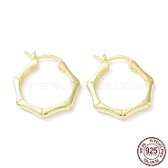 925 Sterling Silver Hoop Earrings, Bamboo Joint, with S925 Stamp, Real 18K Gold Plated, 22x2.5x19.5mm(EJEW-K258-08G)