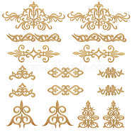 16Pcs 8 Style Polyester Computerized Embroidery Iron on/Sew on Patches, Ethnic Style Metallic Thread Embroidery Appliques, with Adhesive Back, Floral Pattern, 29~90x68~198x1mm, 2pcs/style(PATC-NB0001-10)