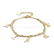 304 Stainless Steel Double Chains Multi-strand Bracelets, Music Note and Butterfly 201 Stainless Steel Charm Bracelet for Women, Golden, 7-1/8 inch(18cm)(BJEW-C019-02G)