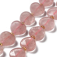 Natural Strawberry Quartz Beads Strands, Faceted Love Heart, with Seed Beads, 11~12x12x4~5mm, Hole: 0.9mm, about 30~32pcs/strand, 15.35''(39cm)(G-B044-B11-01)