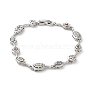 Brass Link Chain Bracelets, Colorful Cubic Zirconia Tennis Bracelet, Platinum, 7-5/8 inch(19.4cm)(BJEW-D039-34P-02)