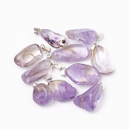 Natural Ametrine Pendants, with Silver Color Plated Brass Findings, Nuggets, 18~30x10~17x6~12mm, Hole: 5x2.5mm(G-S299-24)
