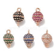 Rack Plating Round Brass Micro Pave Cubic Zirconia Magnetic Clasps, Long-Lasting Plated, Lead Free & Cadmium Free, Rose Gold, Mixed Color, 10x6mm, Hole: 1.5mm(KK-L224-070RG)