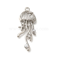 Alloy Pendants, Jellyfish Charms, Silver, 35x15x6mm, Hole: 1.6mm(FIND-Z067-07P)