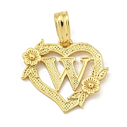 Heart Brass Pendants, Long-Lasting Plated, Cadmium Free & Lead Free, Real 18K Gold Plated, Letter W, 18x20x3mm, Hole: 3.5x7mm(KK-I714-04G-W)