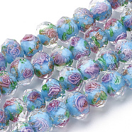 Handmade Gold Sand Lampwork Beads Strands, Inner Flower, Faceted Rondelle, Deep Sky Blue, 9~10x7~8mm, Hole: 2mm, about 60pcs/strand, 17.3 inch(LAMP-SZ0001-28C)