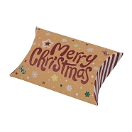 Christmas Theme Cardboard Candy Pillow Boxes, Cartoon Word Merry Christmas Candy Snack Gift Box, FireBrick, Fold: 7.3x11.9x2.6cm(CON-G017-02K)