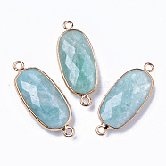 Natural Amazonite Links Connectors, with Light Gold Plated Edge Brass Loops, Oval, Faceted, 27x11x5.5mm, Hole: 2mm(X-G-R472-03H)