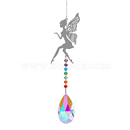 Metal Big Pendant Decorations, Hanging Sun Catchers, Chakra Theme K9 Crystal Glass, Fairy, Colorful, 42cm(HJEW-PW0001-007E)