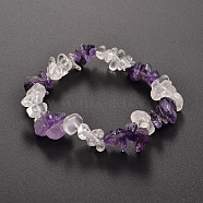 Chips Gemstone Beaded Stretch Bracelets, Amethyst, 50mm(X-BJEW-JB01825-02)