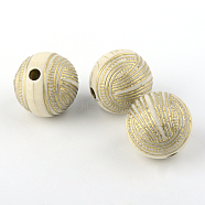 Round Plating Acrylic Beads, Golden Metal Enlaced, Beige, 15.5x16mm, Hole: 2.5mm, about 225pcs/500g(PACR-Q102-80A)