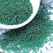 MIYUKI Round Rocailles Beads, Japanese Seed Beads, (RR354) Chartreuse Lined Green AB, 11/0, 2x1.3mm, Hole: 0.8mm, about 5500pcs/50g(SEED-X0054-RR0354)