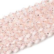Transparent Glass Beads Strands, Faceted, Bicone, Pink, 3x2.5mm, Hole: 0.7mm, about 162~185pcs/strand, 12.76~14.61 inch(32.4~37.1cm)(GLAA-F029-2mm-26)