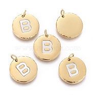 316 Surgical Stainless Steel Pendants, with Shell and Jump Rings, Flat Round with Alphabet, Golden, Letter.B, 15.5x2mm, Hole: 3.6mm(X-STAS-F256-015B-G)