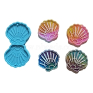 Shell Shape Pendant Silicone Molds, Resin Casting Molds, for UV Resin & Epoxy Resin Jewelry Making, Sky Blue, 77.5x43x7mm, Hole: 2.2mm, Inner Diameter: 35x40mm(DIY-M034-01)