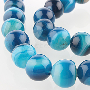 Natural Gemstone Agate Round Bead Strands, Dyed, Deep Sky Blue, 10mm, Hole: 1mm, about 38pcs/strand, 14.96 inch(G-E234-10)