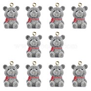 Flocky Resin Pendants, with Alloy Findings, Bear, Gray, 26x17x16mm, Hole: 2mm, 10pcs/box(RESI-SZ0001-54B)