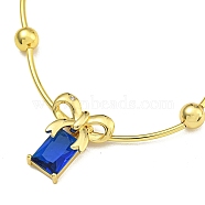 Rack Plating Brass & ABS Plastic Pearl Beads Bowknot Pendant Necklaces, Blue Glass Pendant Necklaces for Women, Cadmium Free & Lead Free, Long-Lasting Plated, Real 18K Gold Plated, 18.50 inch(47cm)(NJEW-C059-05G)