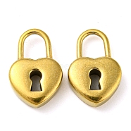 Ion Plating(IP) 304 Stainless Steel Pendants, Heart Shape Padlock Charm, Real 18K Gold Plated, 20x13x5mm, Hole: 7x5.5mm(STAS-P341-21A-G)
