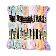12 Skeins 12 Colors 6-Ply Polyester Embroidery Floss, Cross Stitch Threads, Macaron Rainbow Color, Mixed Color, 0.5mm, about 8.75 Yards(8m)/Skein, 12 skeins/set(OCOR-M009-01B-02)